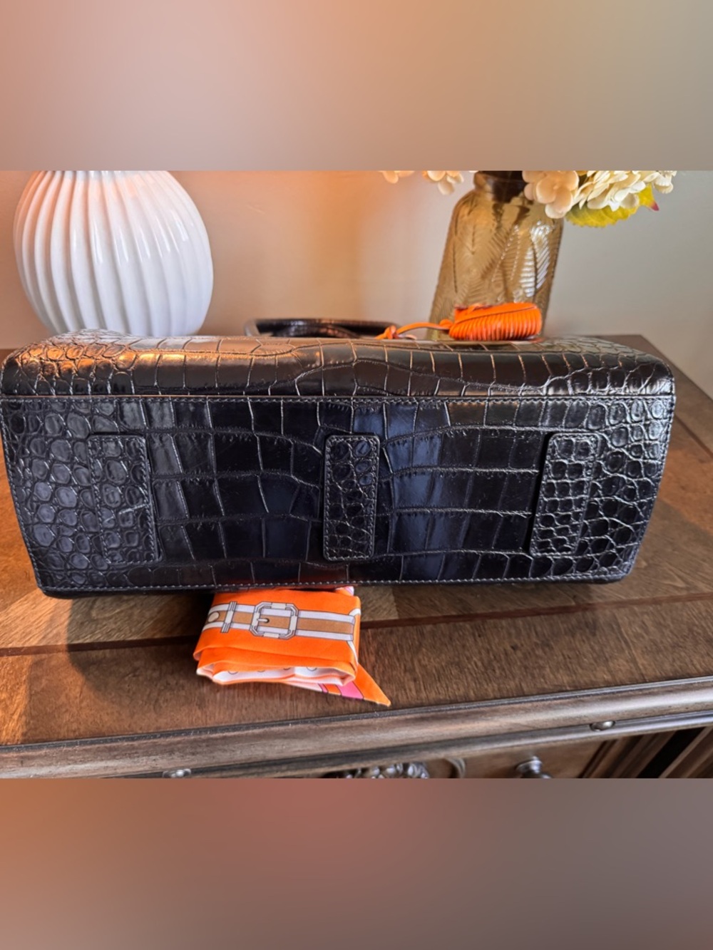 Bally Saphyr Black Croc-Embossed Top Handle bag - Picture 13 of 16